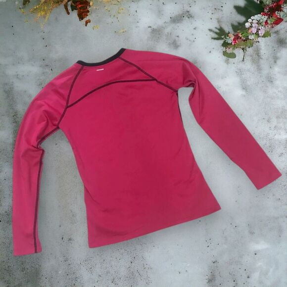 NEW BALANCE Exercise Top Long Sleeve Fleece Lined Pink Black Trim Sz S - Picture 2 of 7